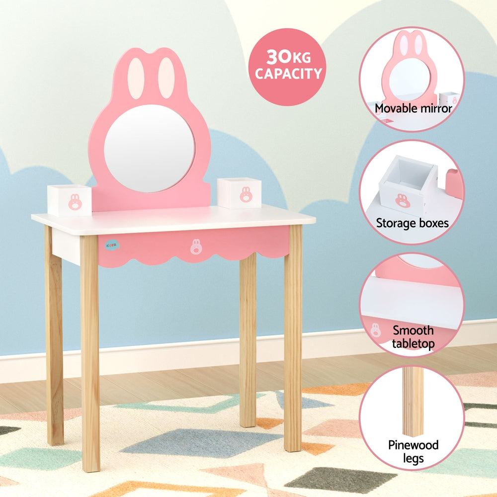 1 Set of Keezi Kids Dressing Table Wooden Bunny Pink-4