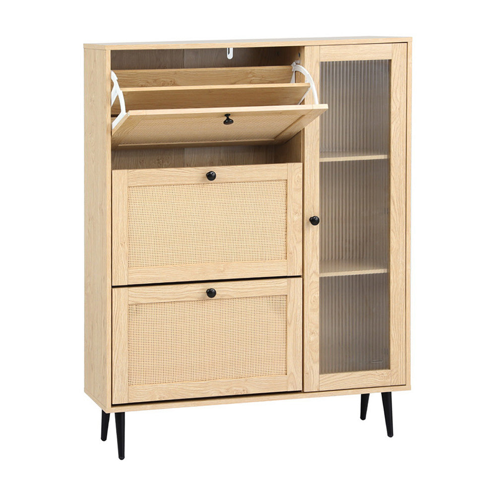 Artiss Shoe Rack Cabinet 3 Flip-out Drawers Pine-0
