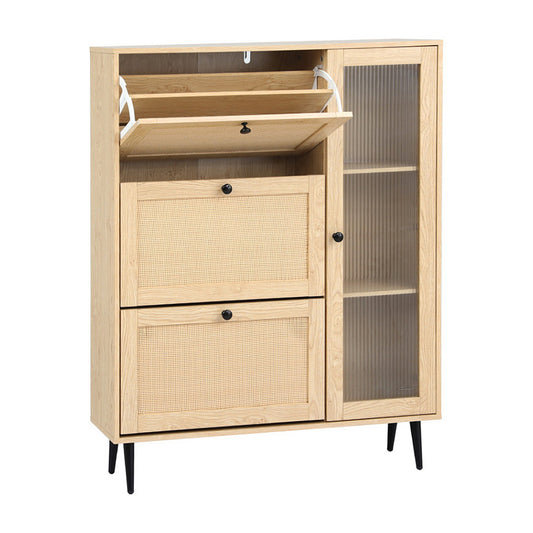 Artiss Shoe Rack Cabinet 3 Flip-out Drawers Pine-0