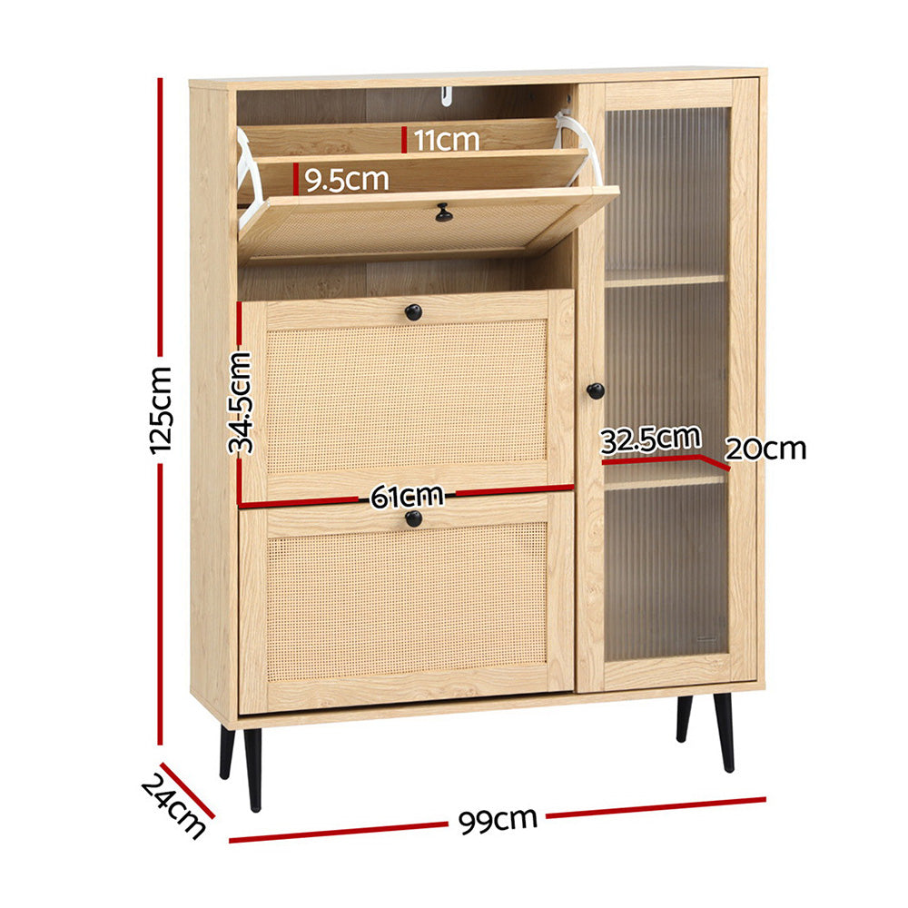 Artiss Shoe Rack Cabinet 3 Flip-out Drawers Pine-3
