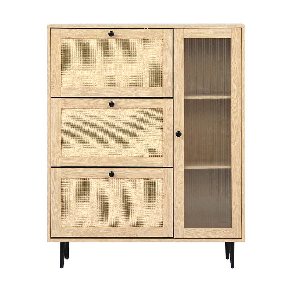 Artiss Shoe Rack Cabinet 3 Flip-out Drawers Pine-4