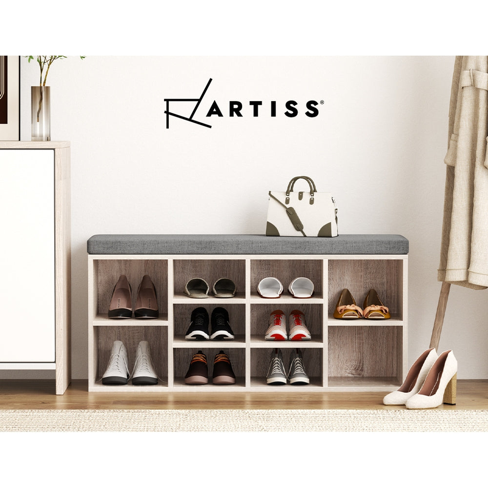 Artiss Shoe Rack Cabinet Shoe Bench Fabric Seat Pine BOA-5