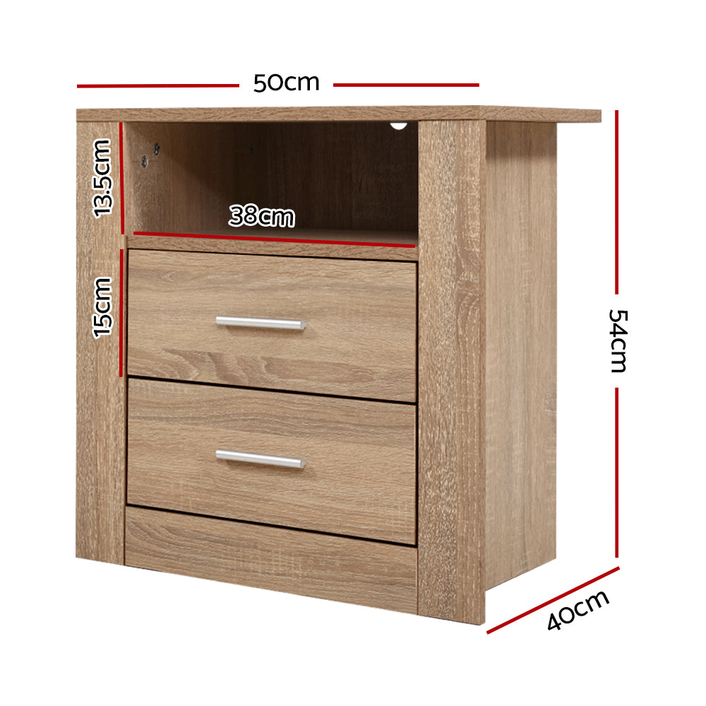 Artiss Bedside Table 2 Drawers with Shelf - TARA Oak-1