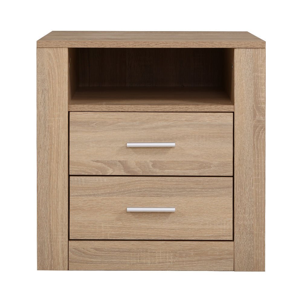 Artiss Bedside Table 2 Drawers with Shelf - TARA Oak-2