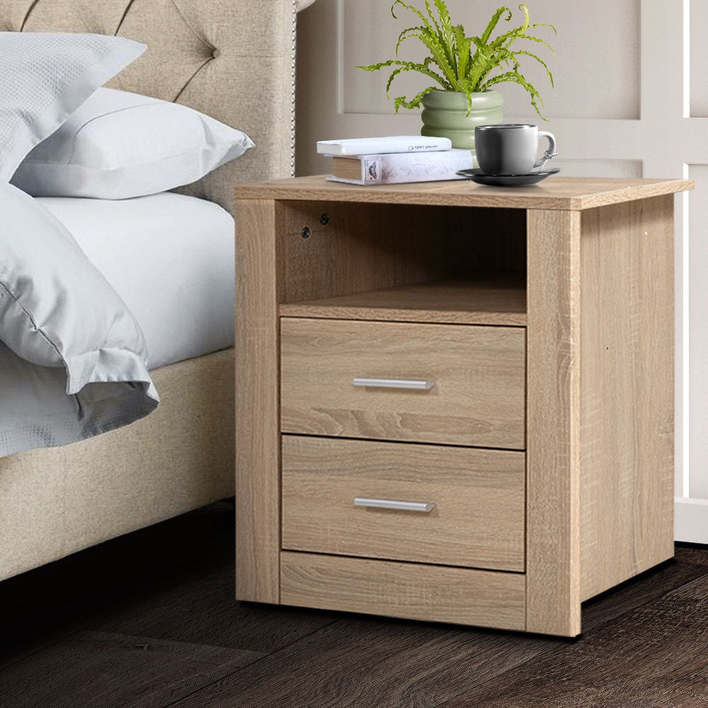 Artiss Bedside Table 2 Drawers with Shelf - TARA Oak-7