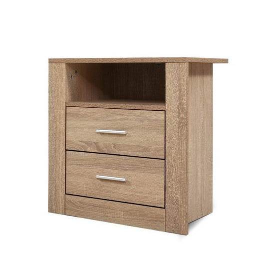 Artiss Bedside Table 2 Drawers with Shelf - TARA Oak-0