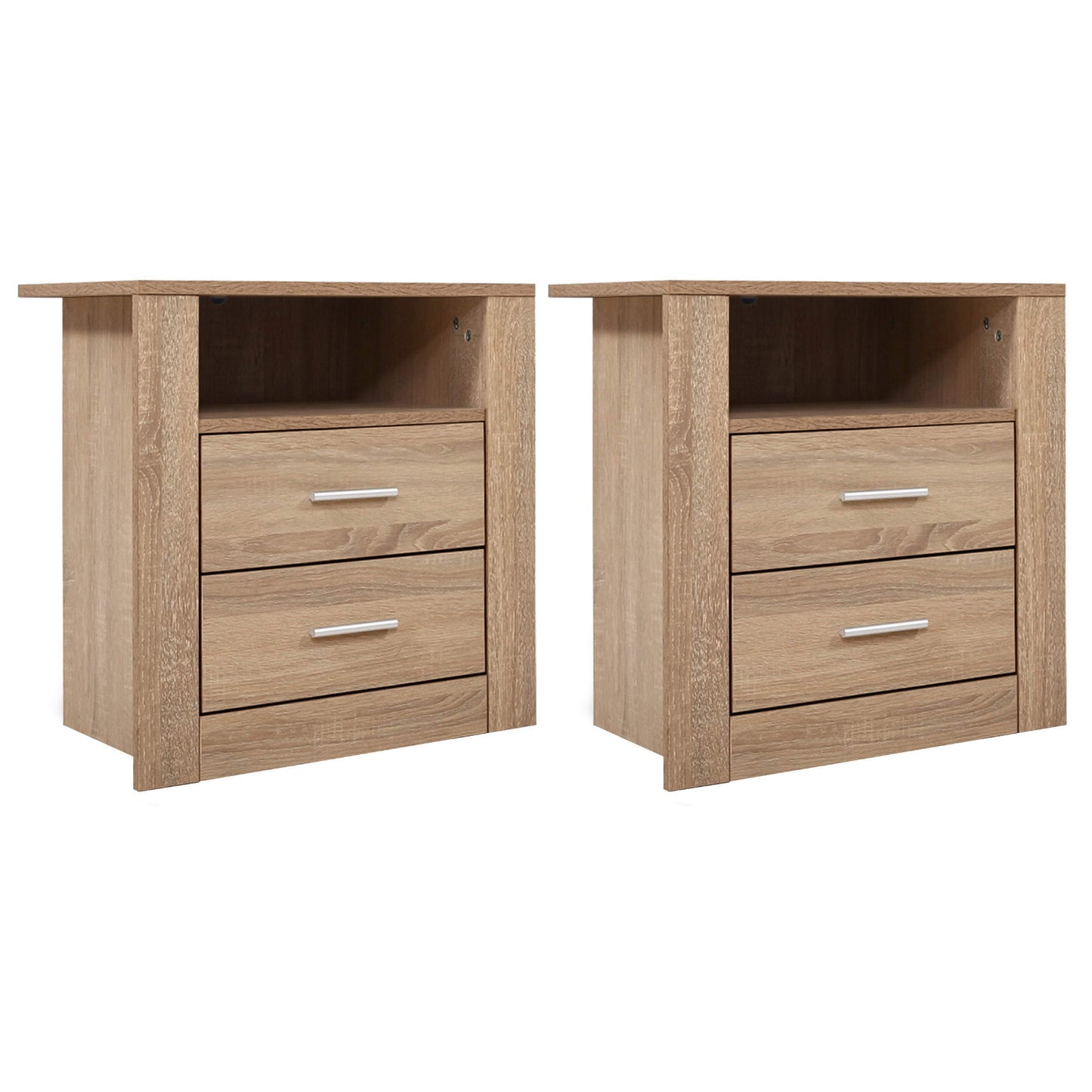 Artiss 2X Bedside Table 2 Drawers with Shelf - TARA Oak-0