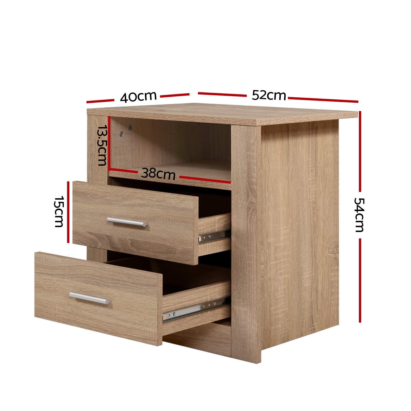 Artiss 2X Bedside Table 2 Drawers with Shelf - TARA Oak-1