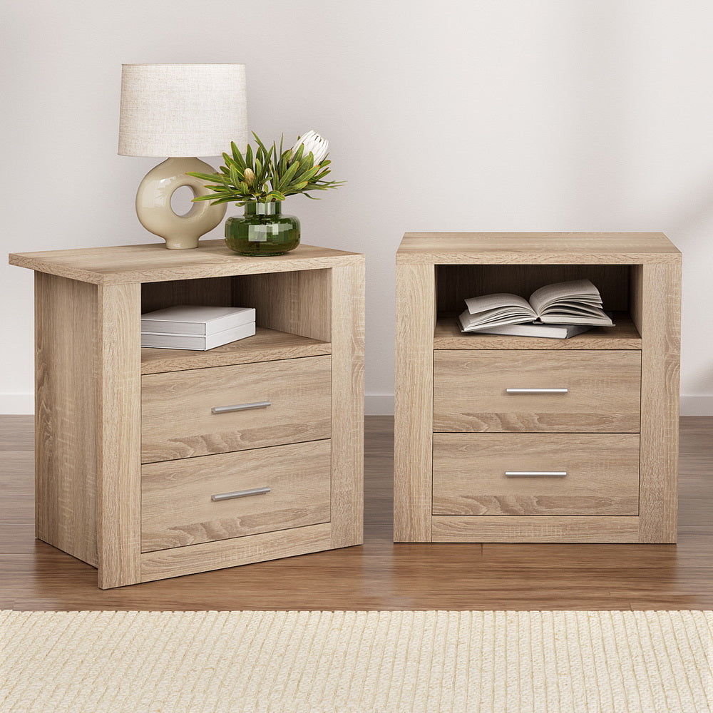 Artiss 2X Bedside Table 2 Drawers with Shelf - TARA Oak-6