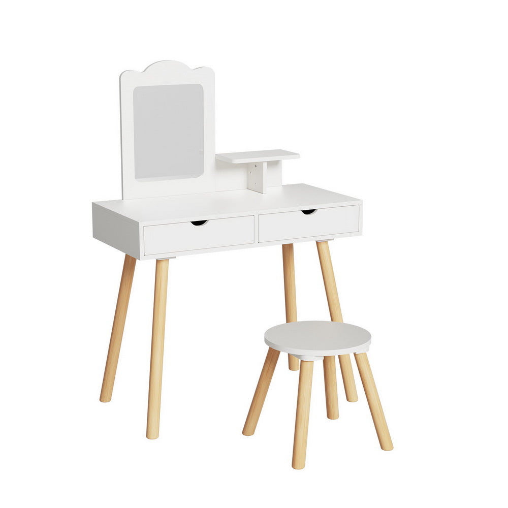 Keezi Kids Dressing Table Vanity Makeup Chair Set with Mirror Drawers Wooden Legs-0