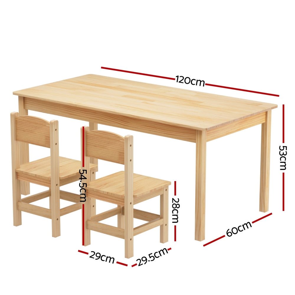 1 Keezi Kids Table and 2 Chairs Set Pinewood-1