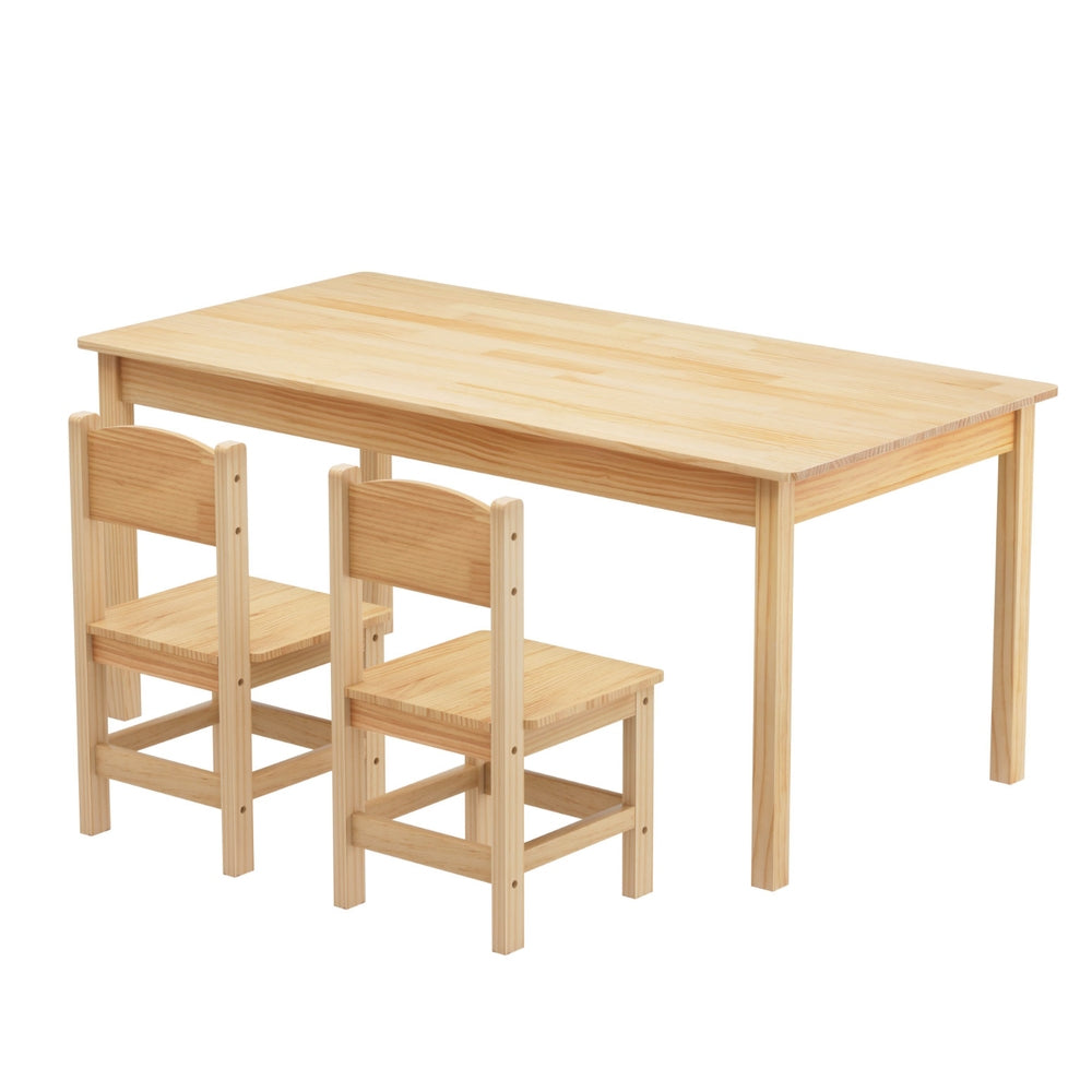 1 Keezi Kids Table and 2 Chairs Set Pinewood-2