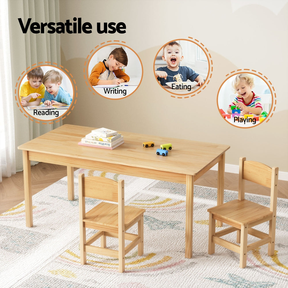 1 Keezi Kids Table and 2 Chairs Set Pinewood-3