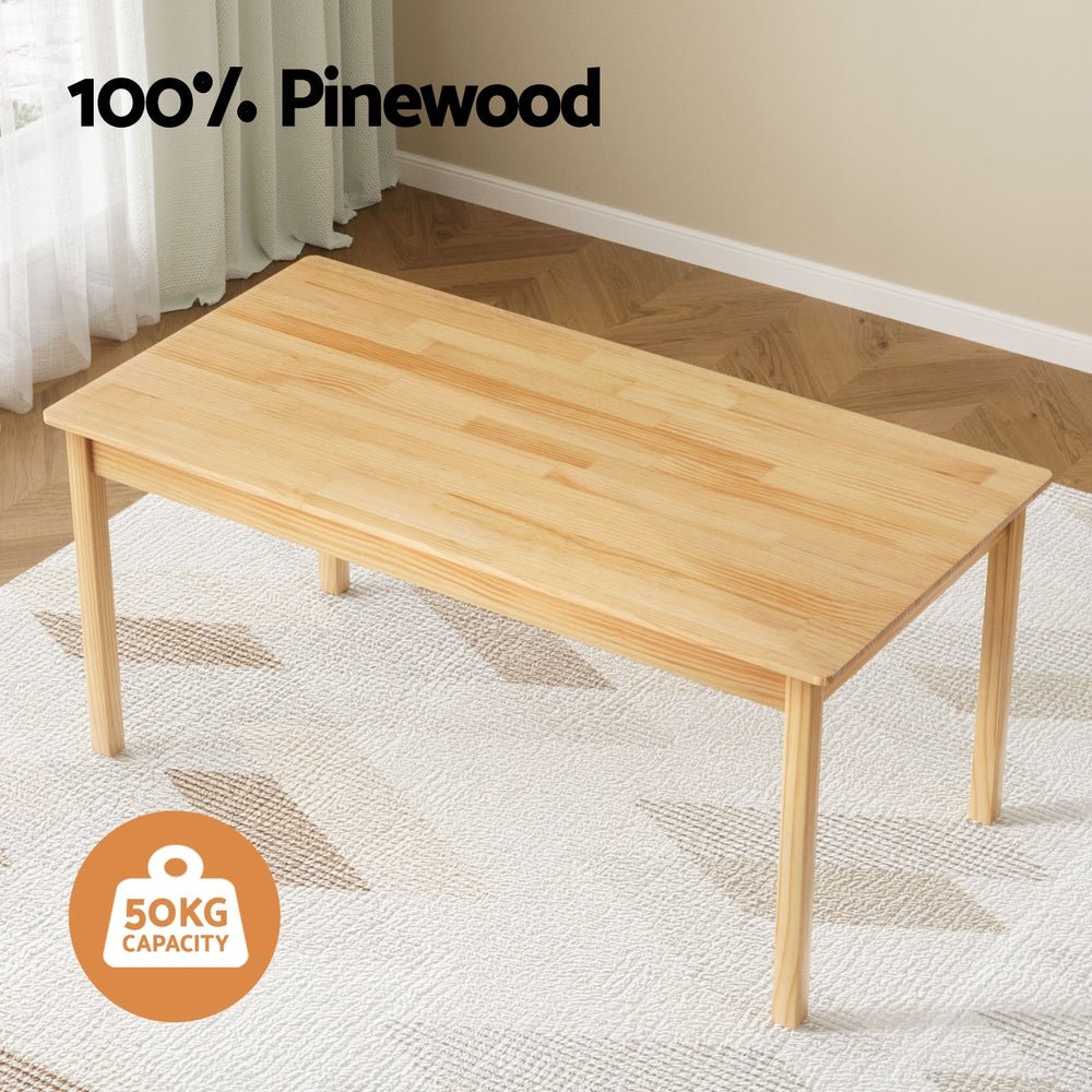 1 Keezi Kids Table and 2 Chairs Set Pinewood-4