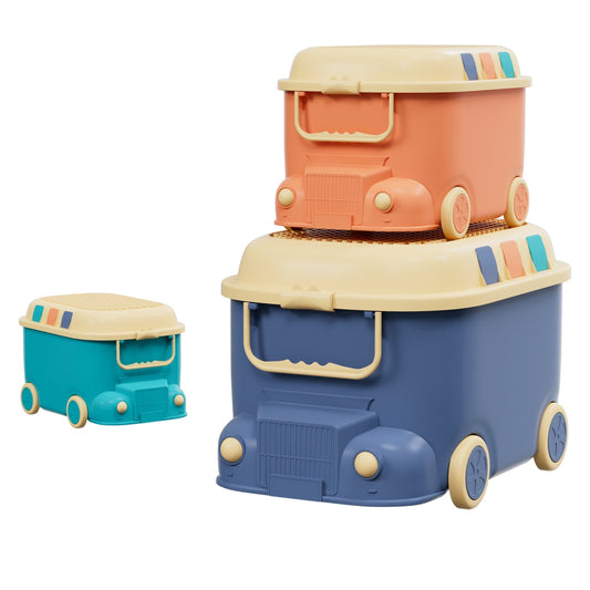 Keezi 3PCS Toy Storage Box Cute Car Toy Container Kids Toys Organiser Snack Boxes-0