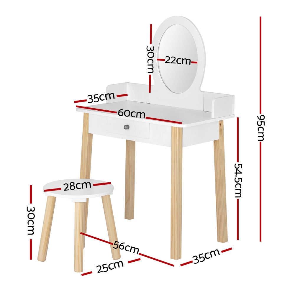 Keezi Kids Dressing Table Chair Set Wooden Leg Vanity Makeup Drawer Mirror-1