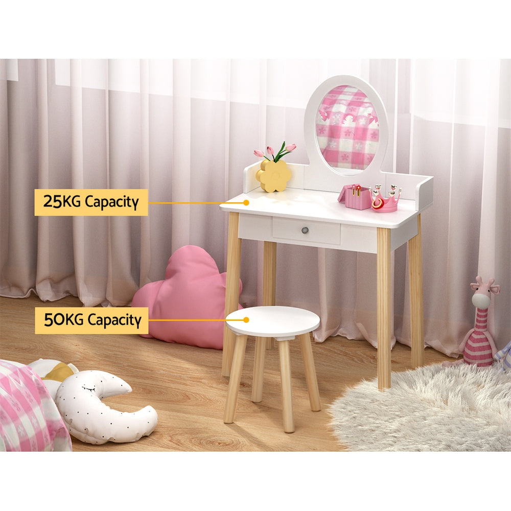 Keezi Kids Dressing Table Chair Set Wooden Leg Vanity Makeup Drawer Mirror-3