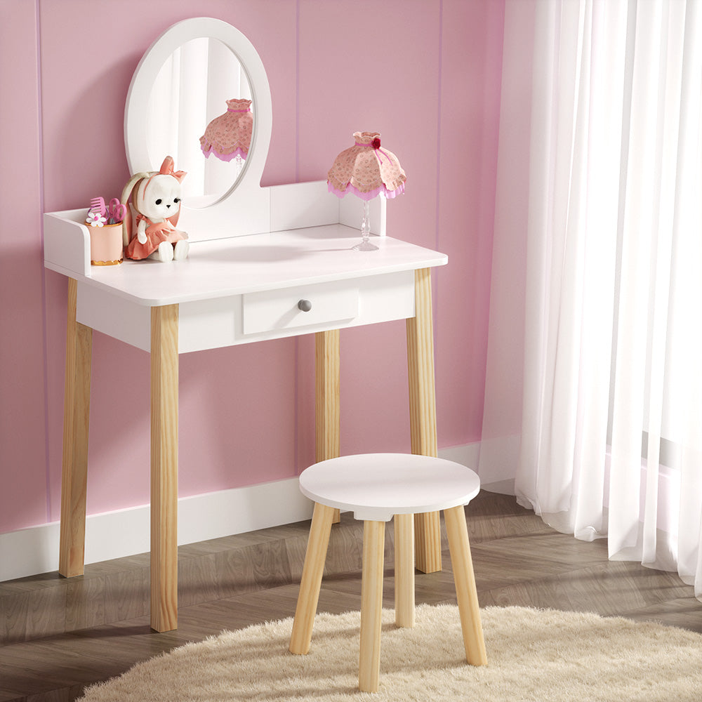 Keezi Kids Dressing Table Chair Set Wooden Leg Vanity Makeup Drawer Mirror-6