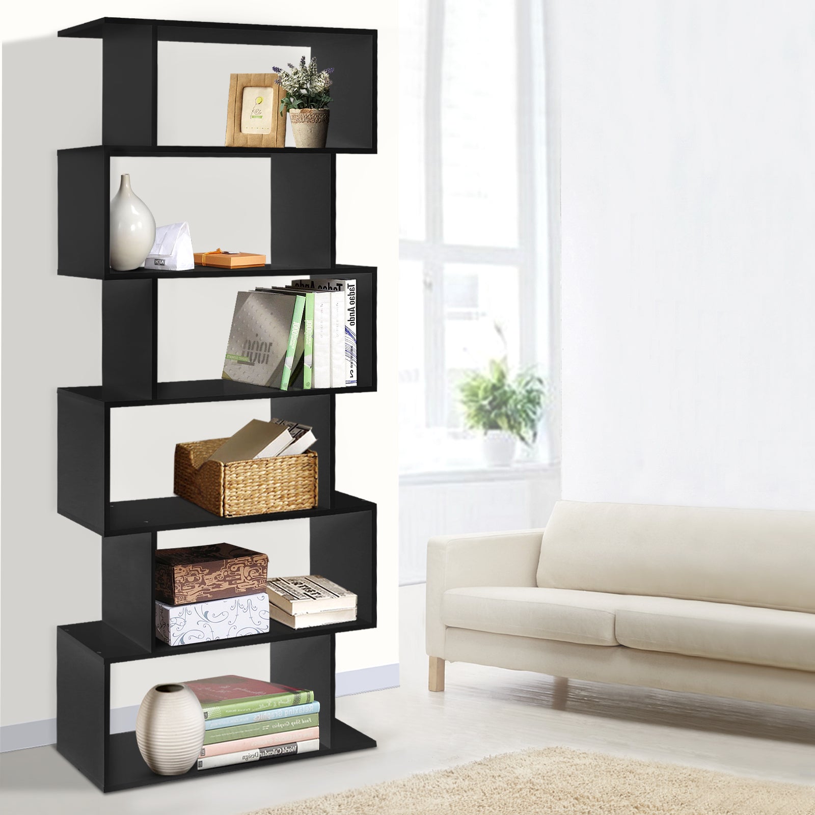 Artiss Bookshelf 6 Tiers - RIVA Black-6