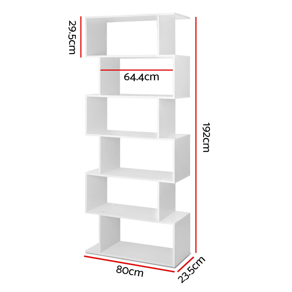 Artiss Bookshelf 6 Tiers - RIVA White-1