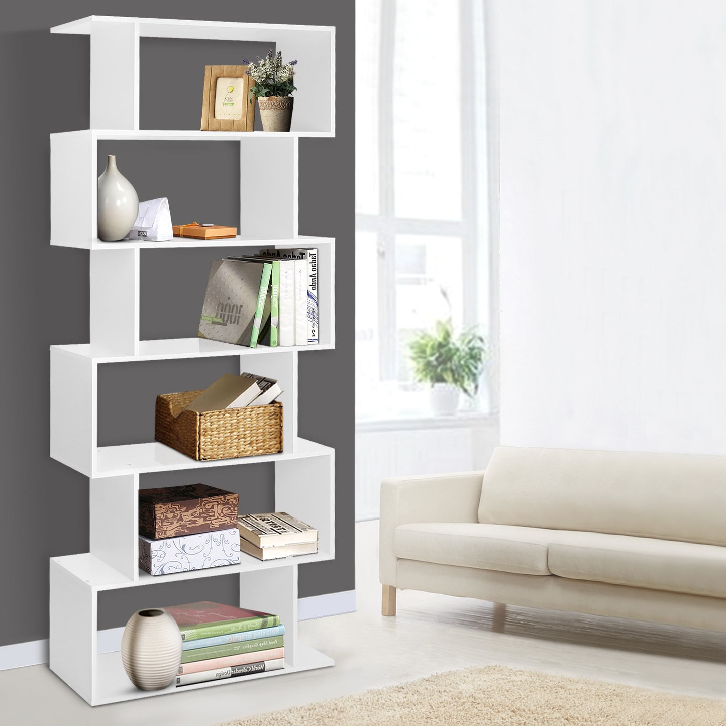 Artiss Bookshelf 6 Tiers - RIVA White-6