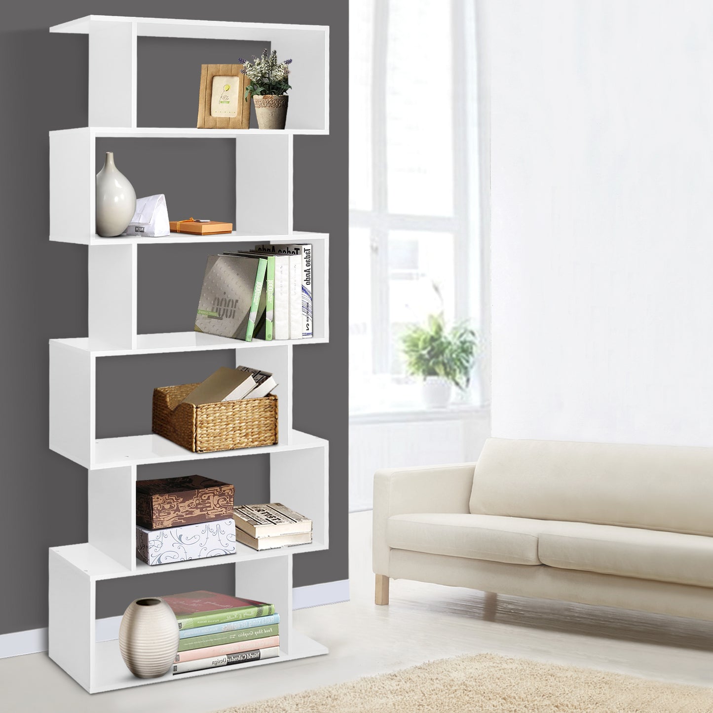 Artiss Bookshelf 6 Tiers - RIVA White-0