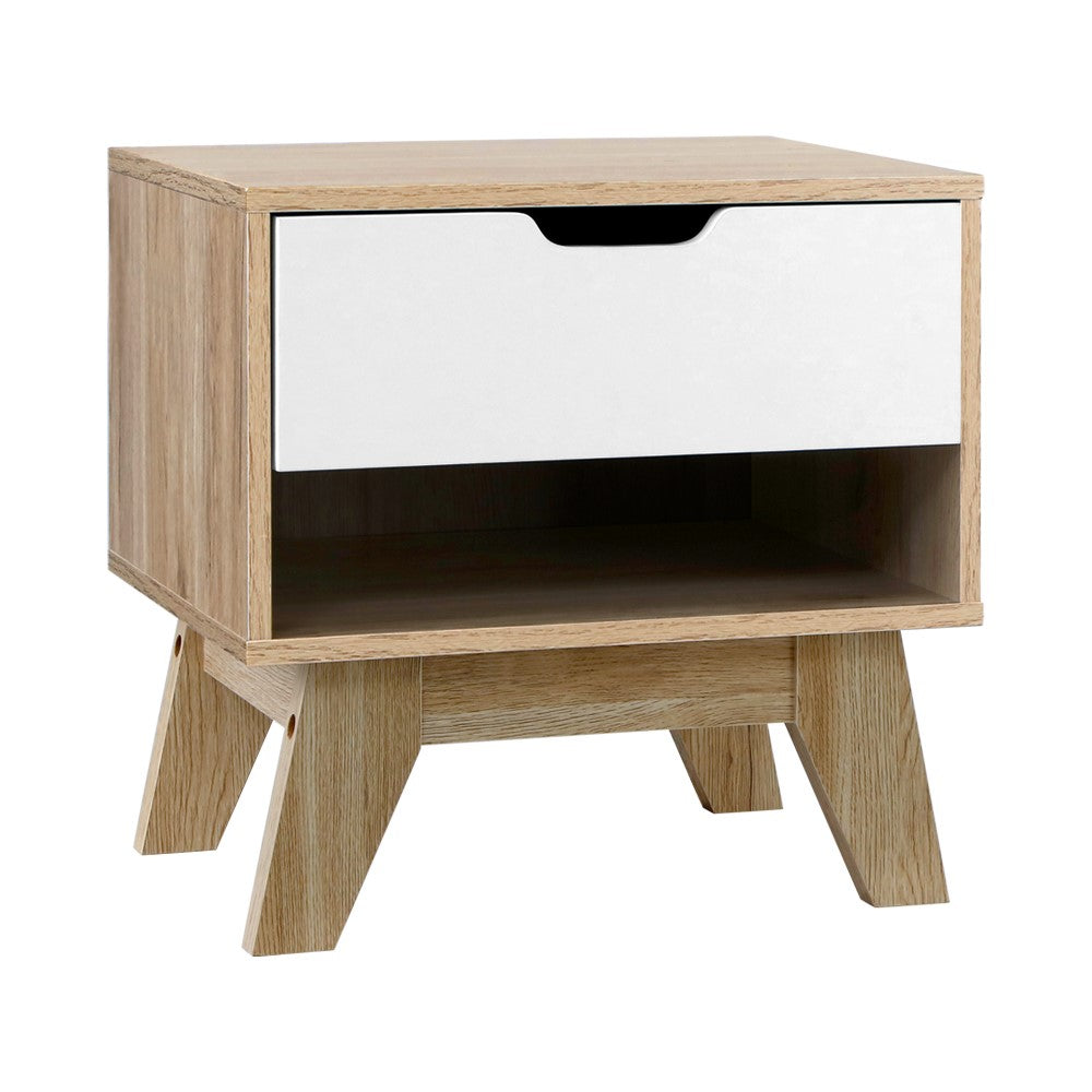 Artiss Bedside Table 1 Drawer with Shelf - IKER White & Oak-0