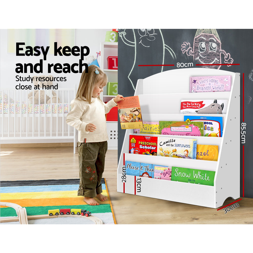 Keezi 5 Tiers Kids Bookshelf Magazine Shelf Organiser Bookcase Display Rack White-2