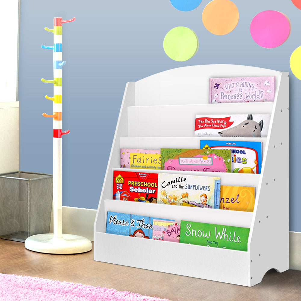 Keezi 5 Tiers Kids Bookshelf Magazine Shelf Organiser Bookcase Display Rack White-6