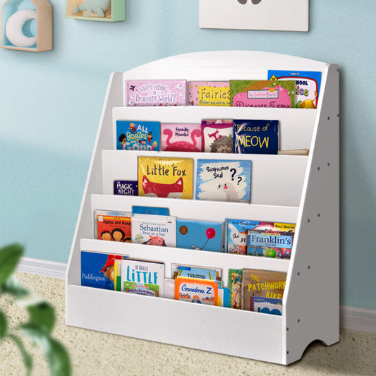 Keezi 5 Tiers Kids Bookshelf Magazine Shelf Organiser Bookcase Display Rack White-0