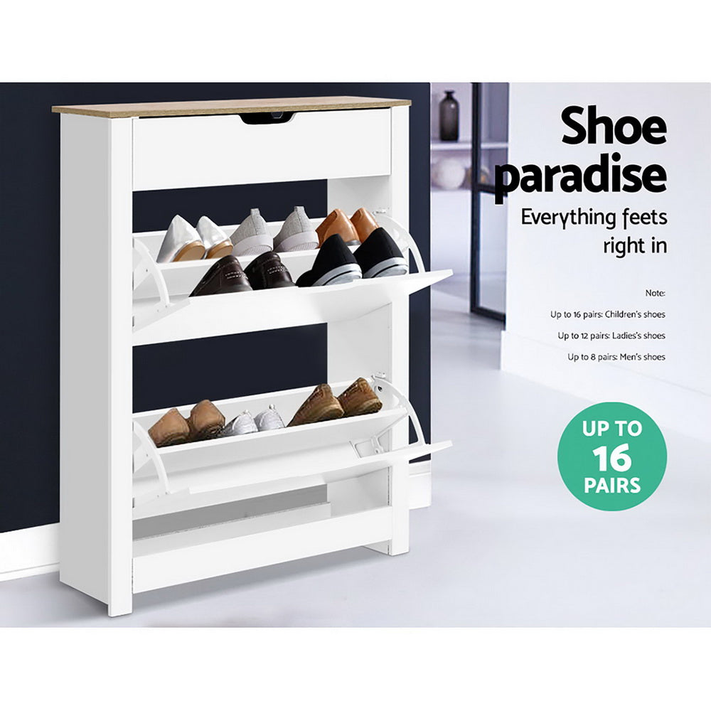 Artiss Shoe Rack Cabinet 16 Pairs White Ana-5