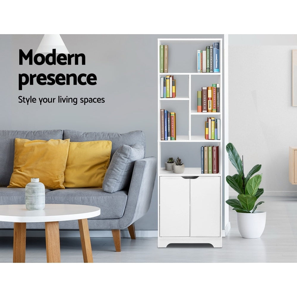 Artiss Bookshelf with Cabinet - GINA White-5