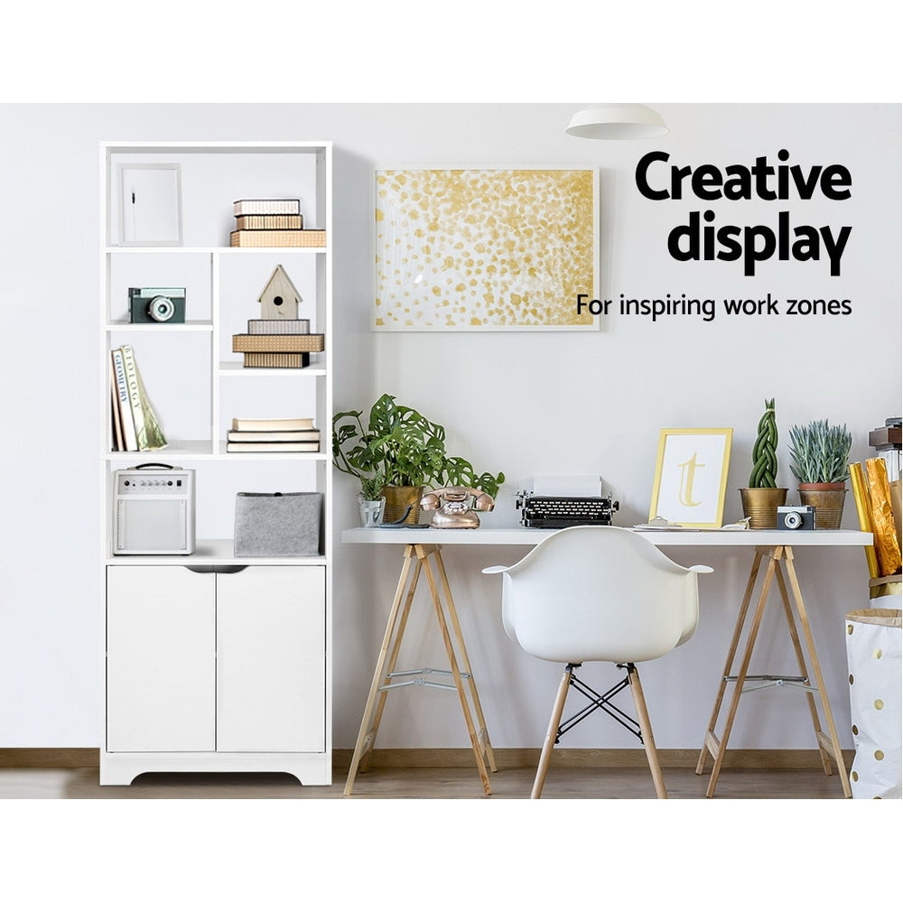 Artiss Bookshelf with Cabinet - GINA White-6