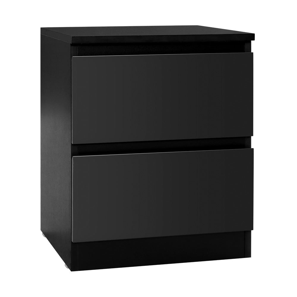 Artiss Bedside Table 2 Drawers - PEPE Black-0