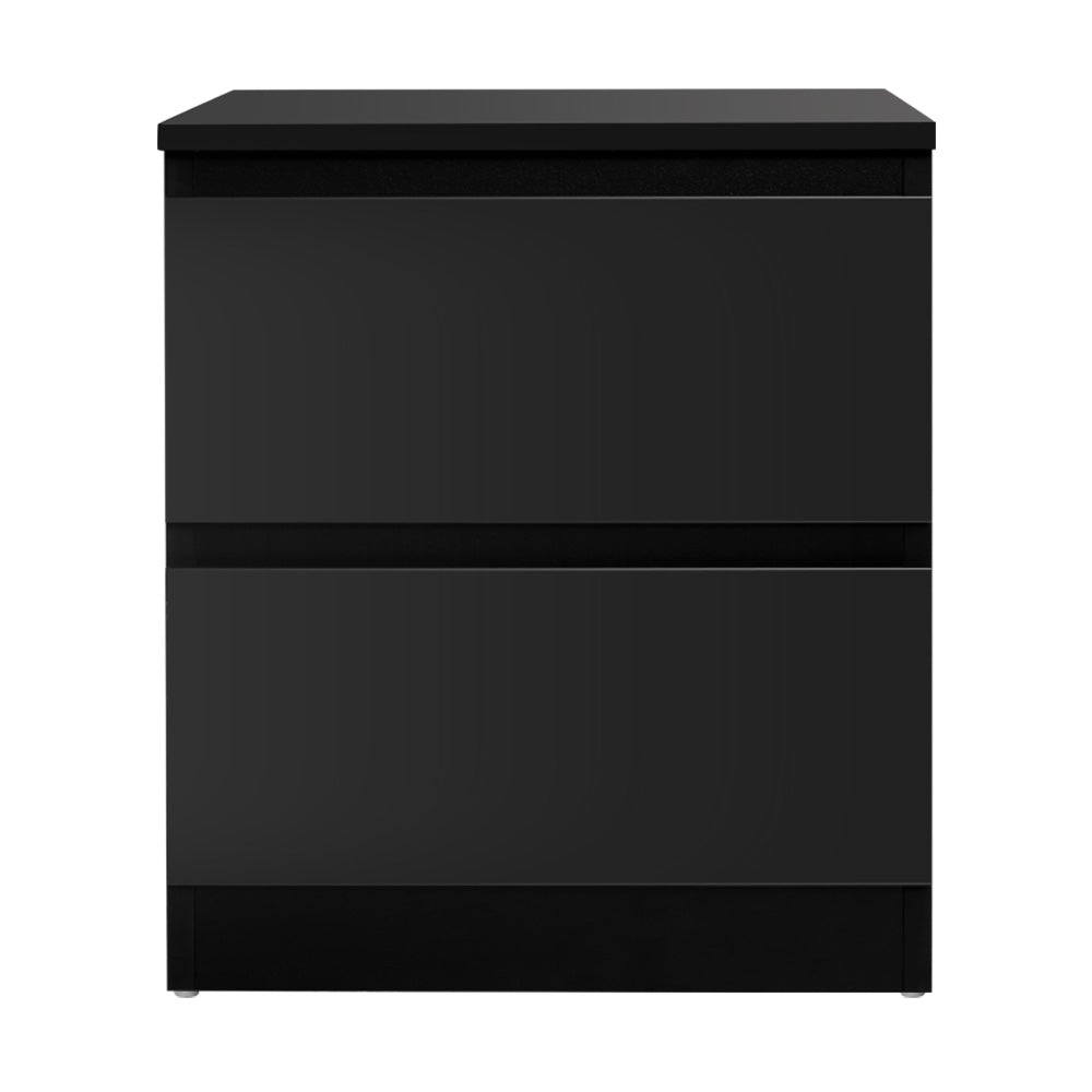 Artiss Bedside Table 2 Drawers - PEPE Black-2