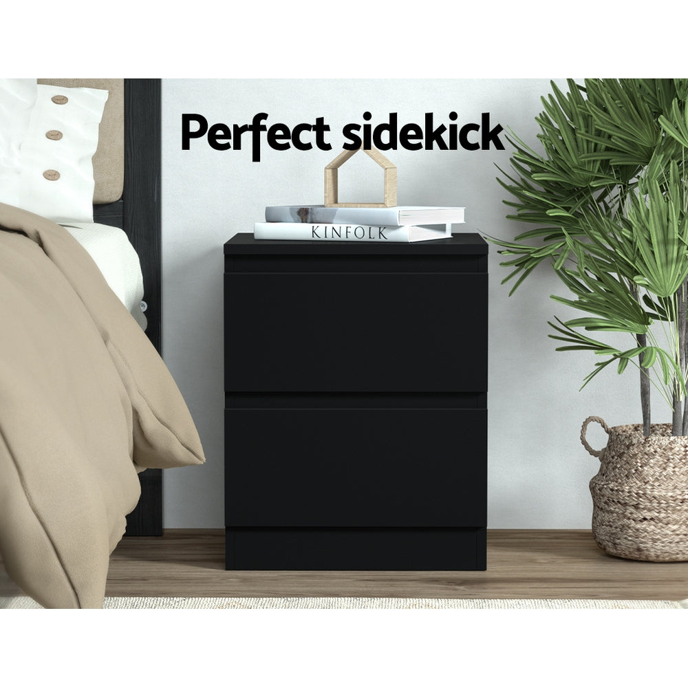 Artiss Bedside Table 2 Drawers - PEPE Black-4