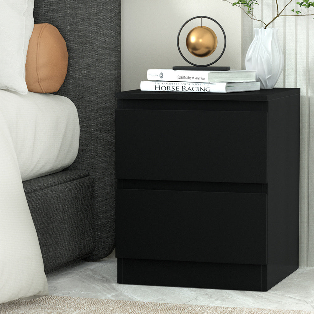 Artiss Bedside Table 2 Drawers - PEPE Black-7