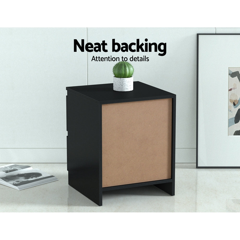 Artiss Bedside Table 2 Drawers - PEPE Black-4