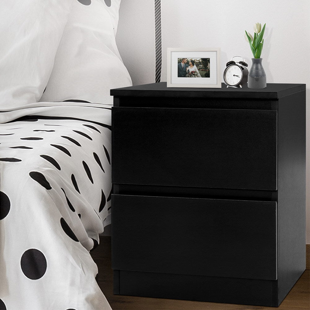 Artiss Bedside Table 2 Drawers - PEPE Black-6
