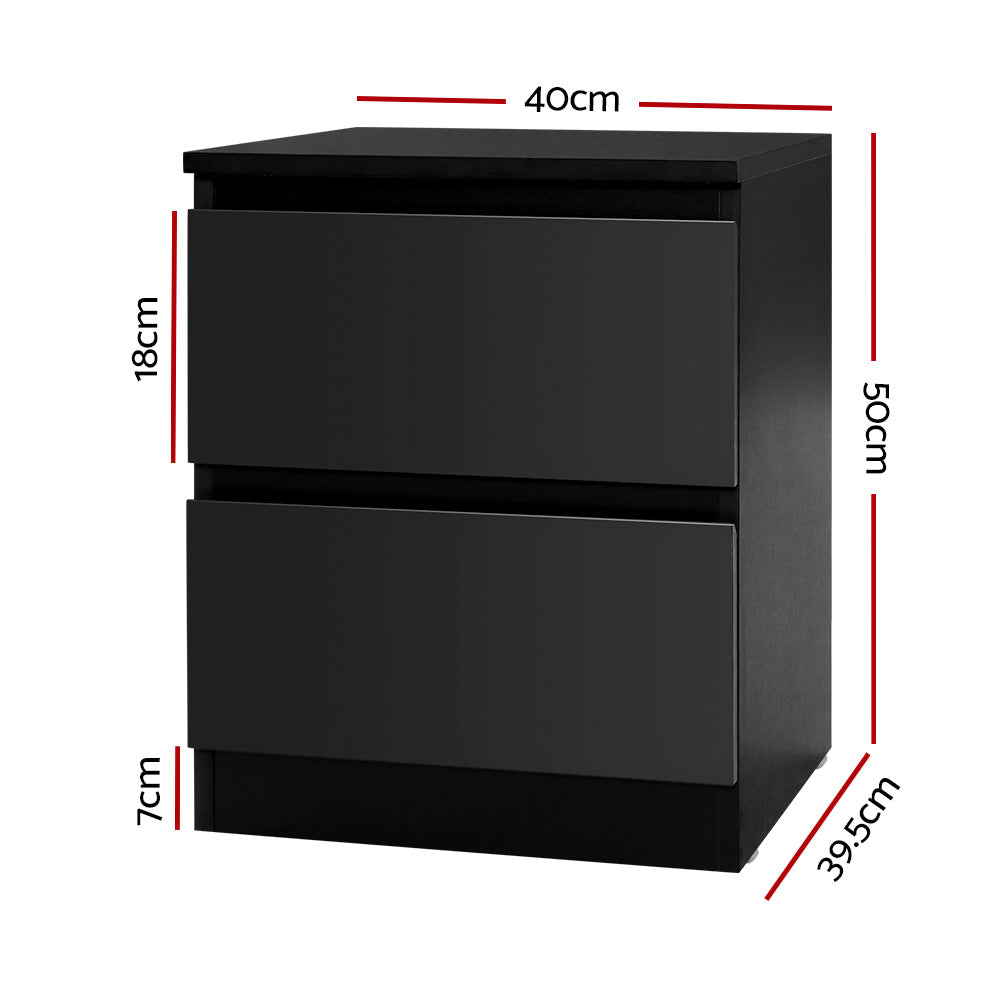 Artiss 2x Bedside Table 2 Drawers - PEPE Black-1