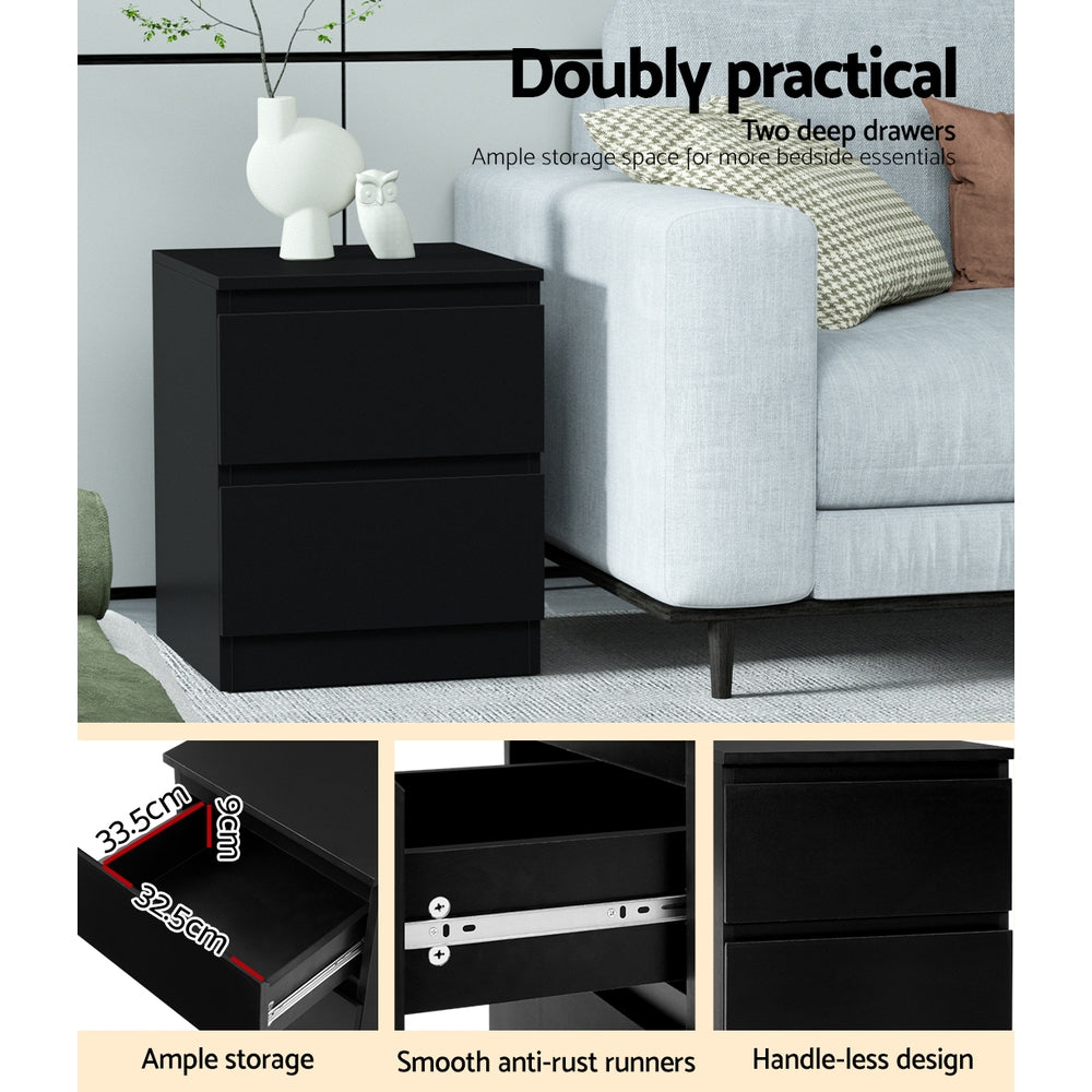 Artiss 2x Bedside Table 2 Drawers - PEPE Black-5