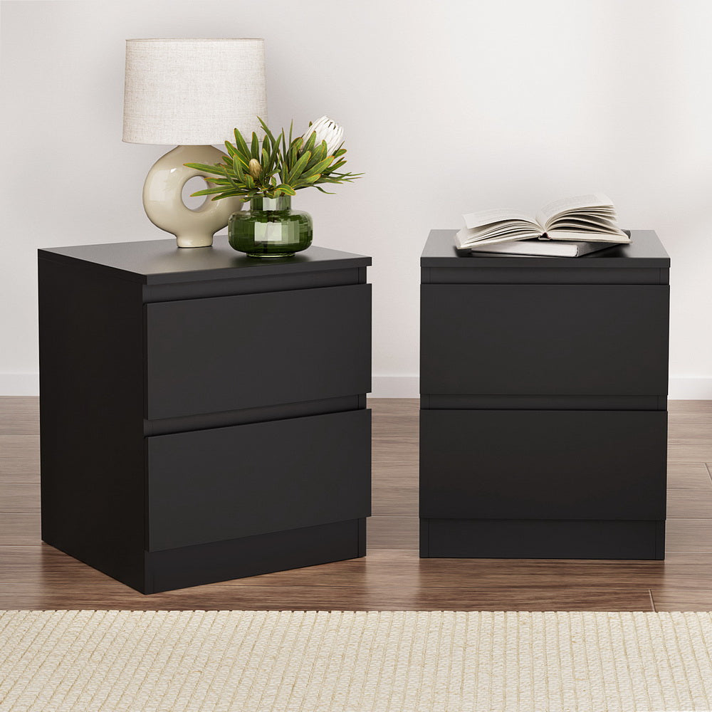 Artiss 2x Bedside Table 2 Drawers - PEPE Black-6