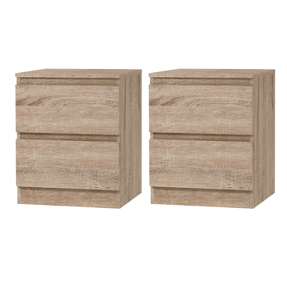 Artiss 2x Bedside Table 2 Drawers - PEPE Oak-0