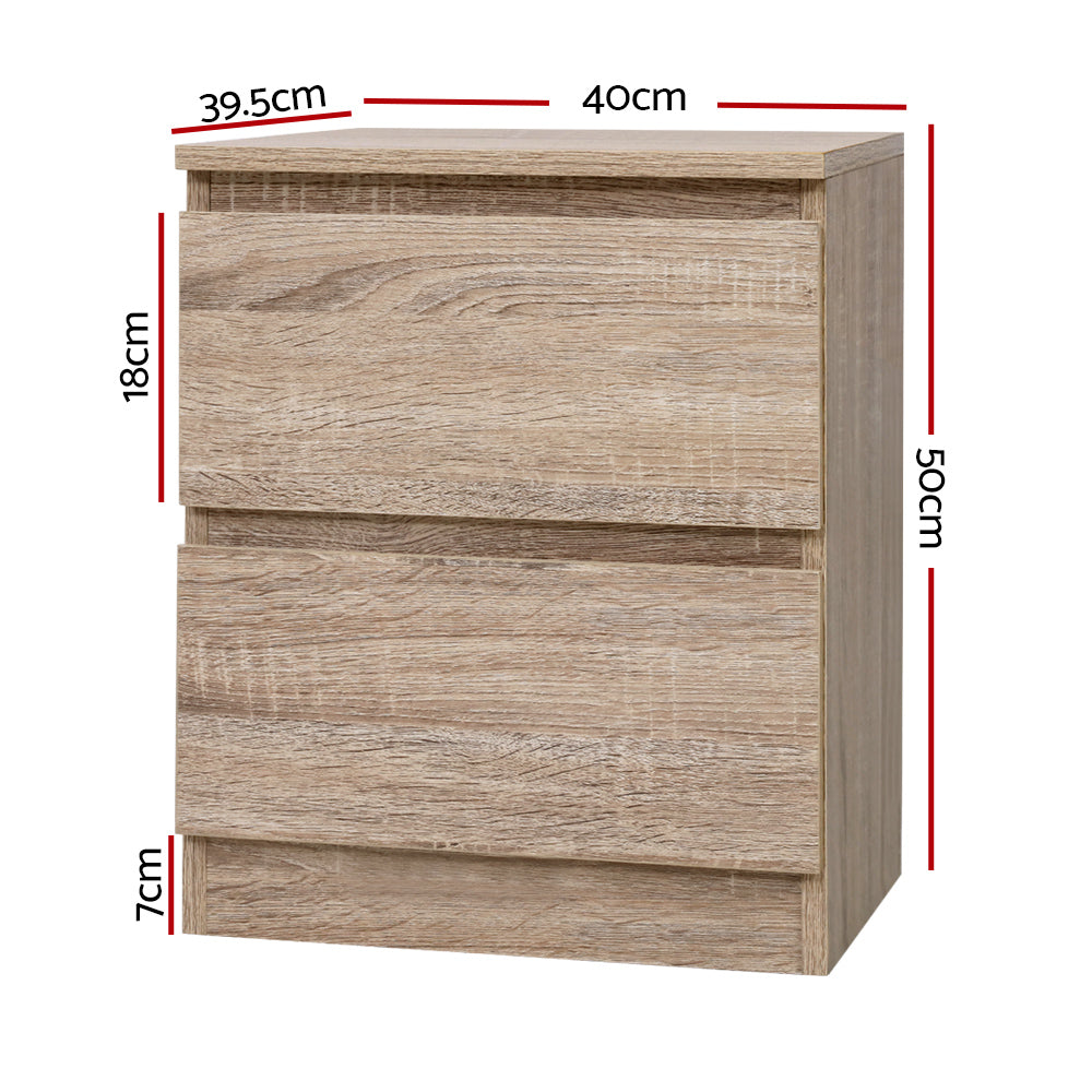 Artiss 2x Bedside Table 2 Drawers - PEPE Oak-1