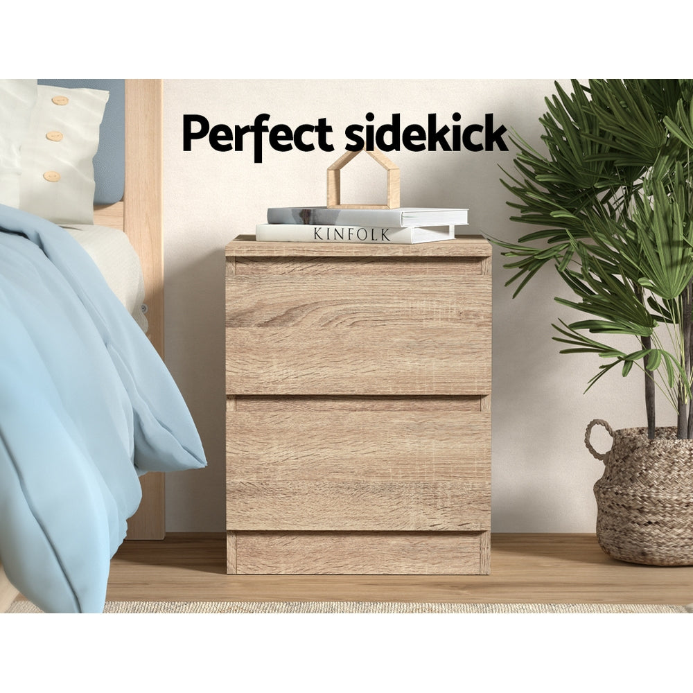 Artiss 2x Bedside Table 2 Drawers - PEPE Oak-3