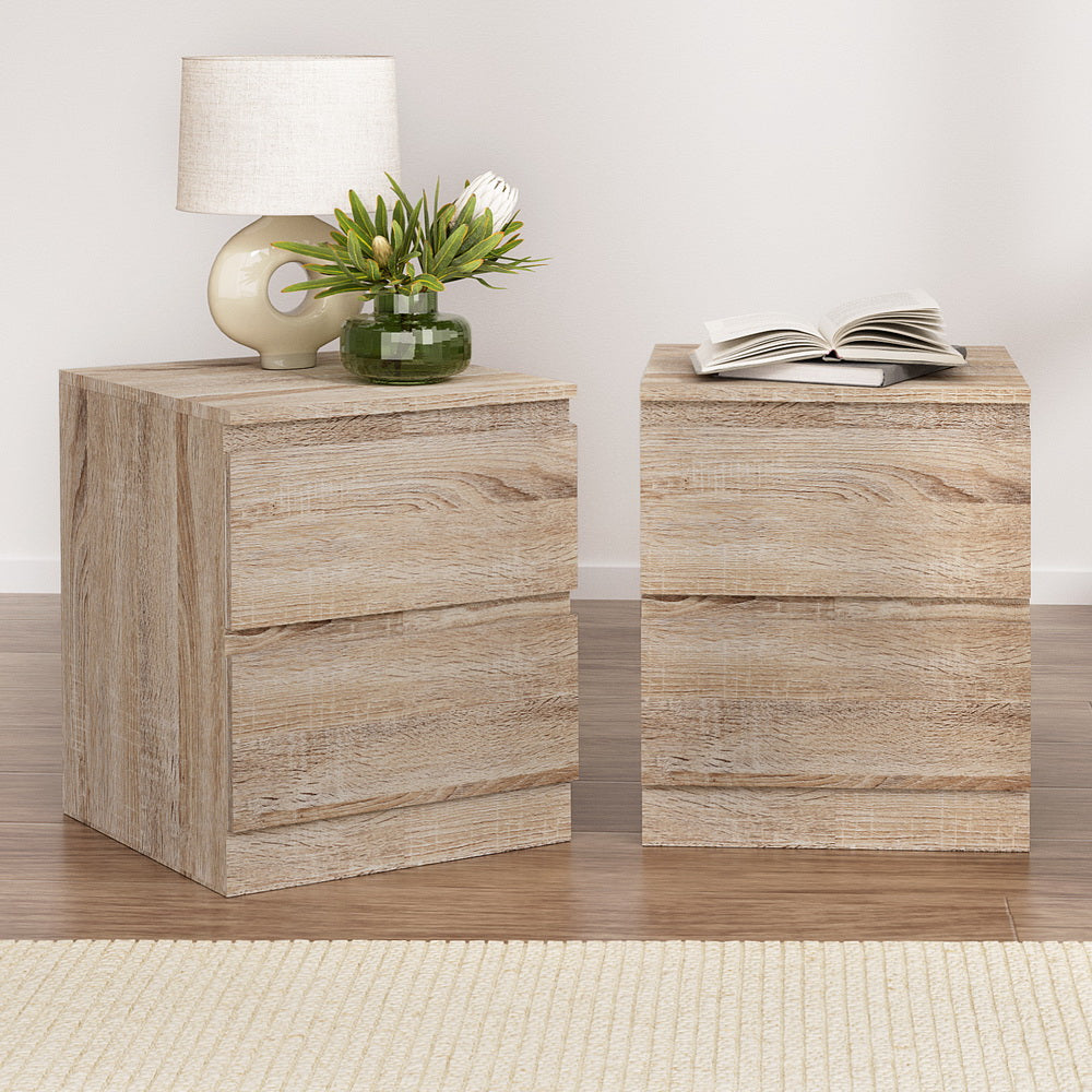 Artiss 2x Bedside Table 2 Drawers - PEPE Oak-6