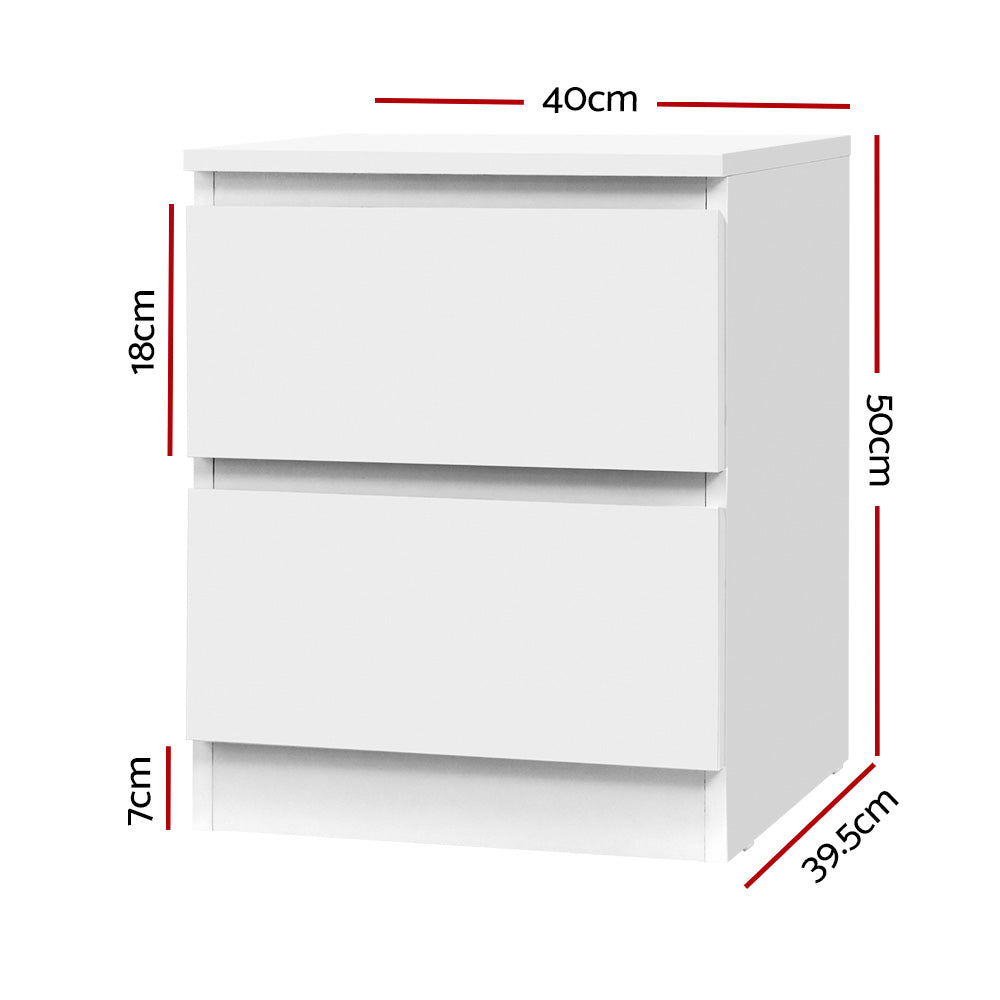 Artiss 2x Bedside Table 2 Drawers - PEPE White-1