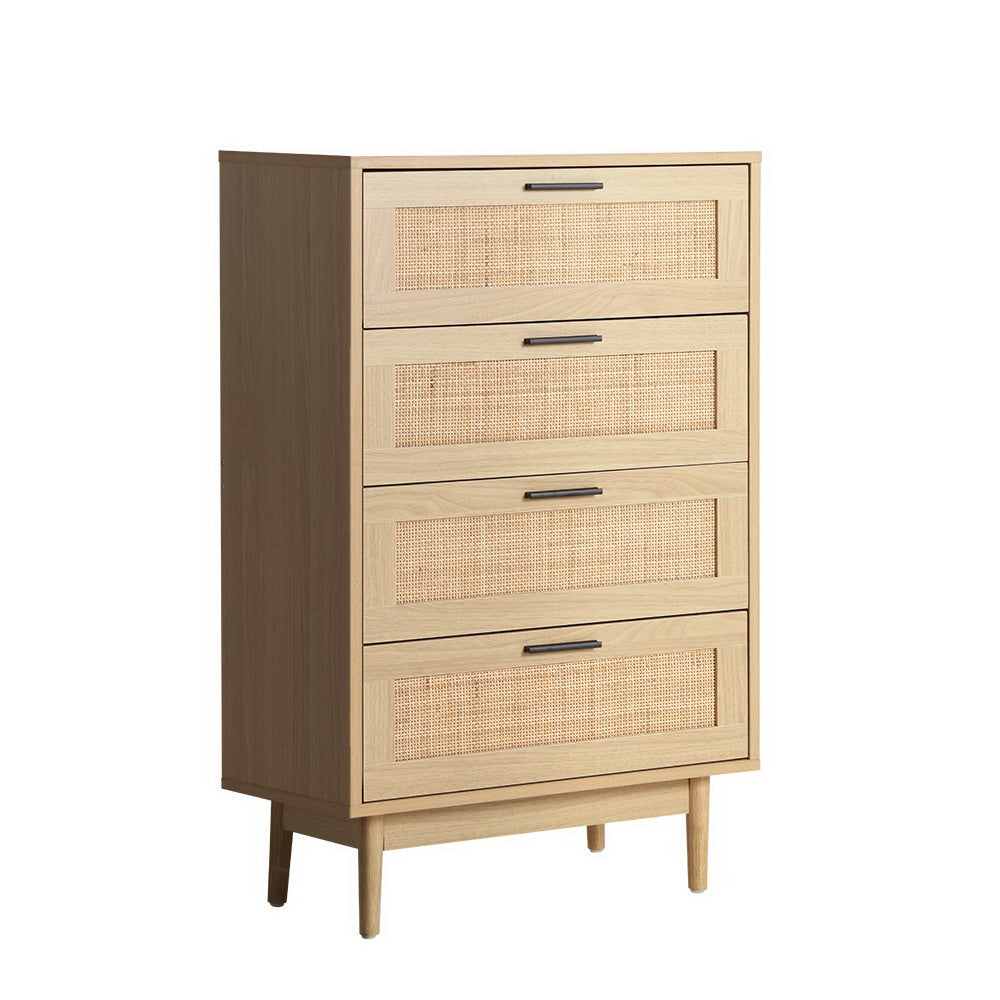 Artiss 4 Chest of Drawers Rattan Tallboy Pine - BRIONY-0