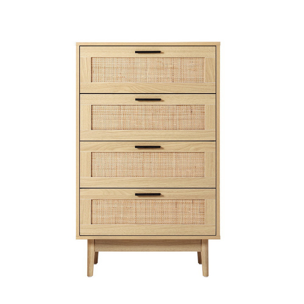 Artiss 4 Chest of Drawers Rattan Tallboy Pine - BRIONY-2