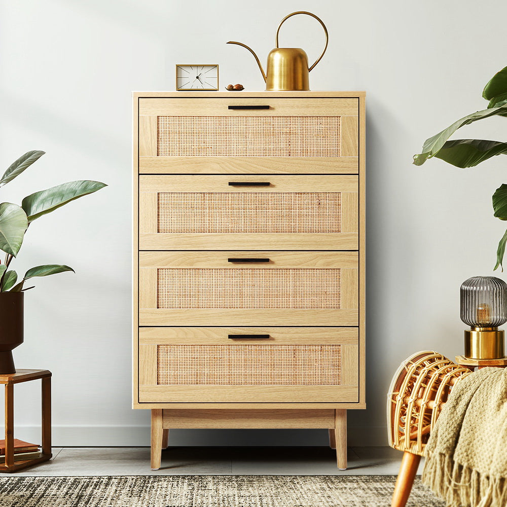 Artiss 4 Chest of Drawers Rattan Tallboy Pine - BRIONY-7